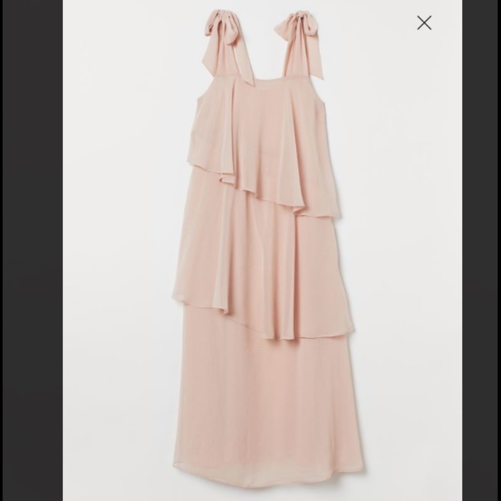 Pink Tiered Dress with Tie Shoulder